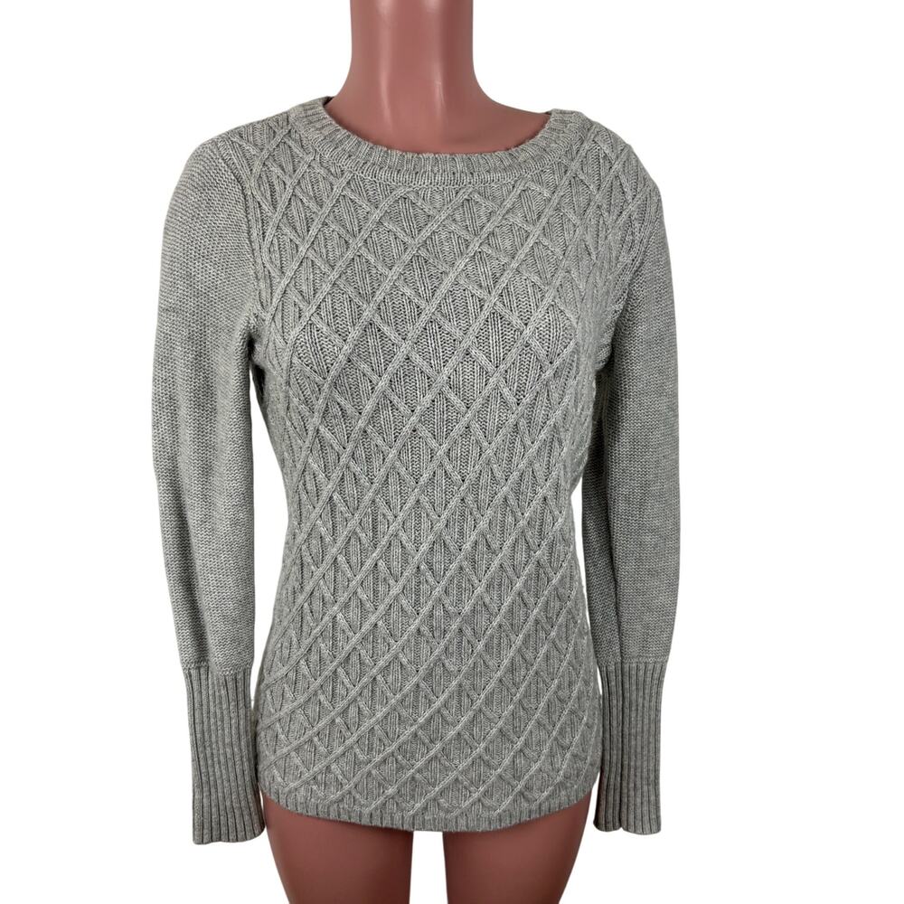 J. Crew Cable-knit tunic sweater Heather Gray Small Wool blend fisherman